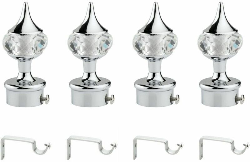 Inkart Silver Rod Rail Bracket, Curtain Knobs Metal  (Pack of 8)