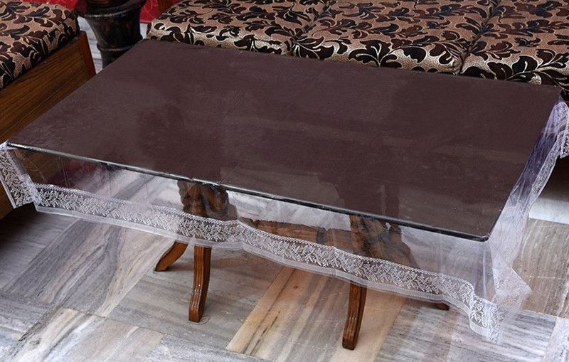 YELLOW WEAVES Solid 4 Seater Table Cover  (White, TRANSPARENT, PVC (Polyvinyl Chloride))