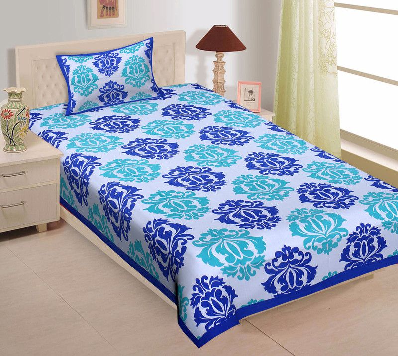 Suraaj Fashion 120 TC Cotton Single Printed Flat Bedsheet  (Pack of 1, Blue)