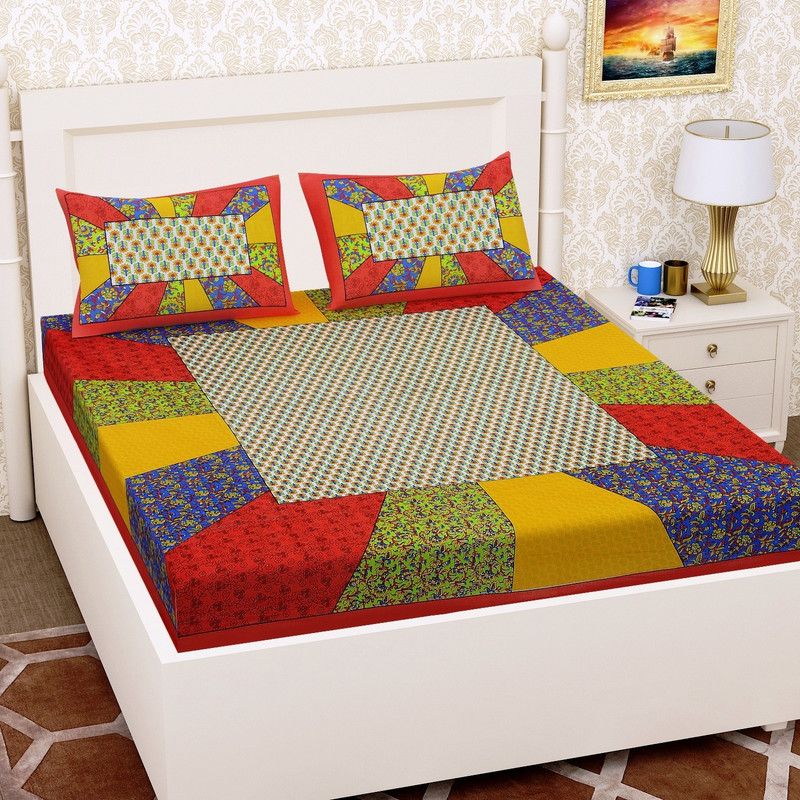 Anupama 144 TC Cotton Double Jaipuri Prints Flat Bedsheet  (Pack of 1, Red)
