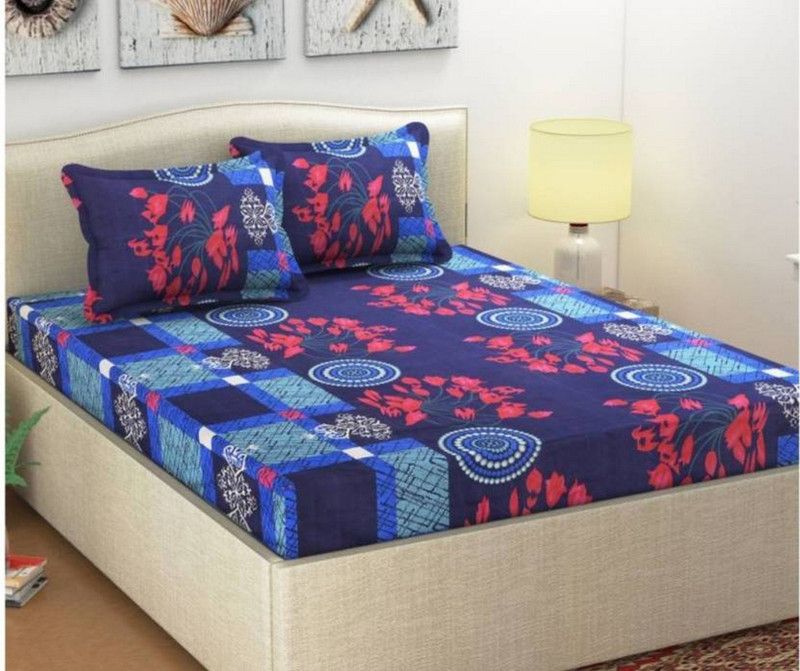 divya7star 140 TC Polycotton Double 3D Printed Fitted & Flat Bedsheet  (Pack of 1, Multicolor)