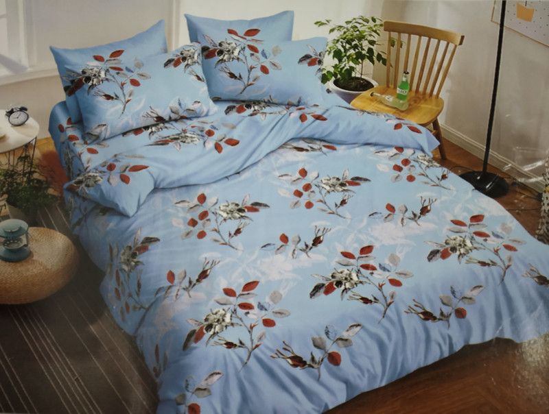 Needs Forever 300 TC Cotton Double Floral Flat Bedsheet  (Pack of 1, Blue)