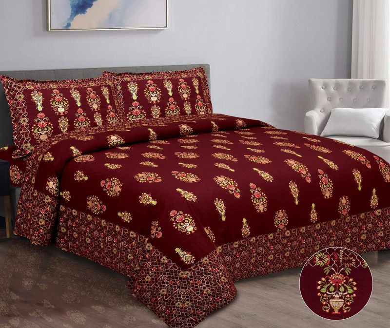 SRKD 200 TC Cotton King Paisley Flat Bedsheet  (Pack of 1, Multicolor)