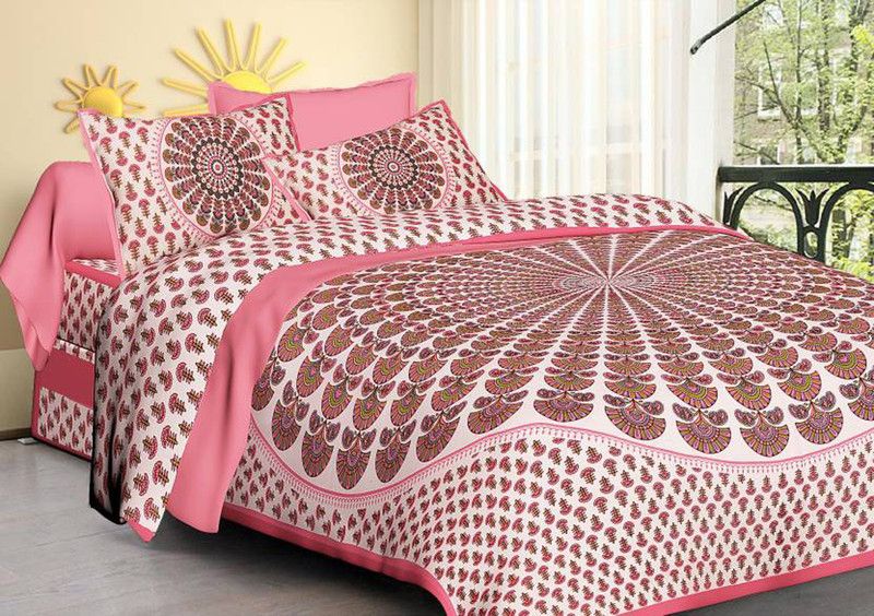 BEDAFFAIR 144 TC Cotton Double 3D Printed Flat Bedsheet  (Pack of 1, Pink)