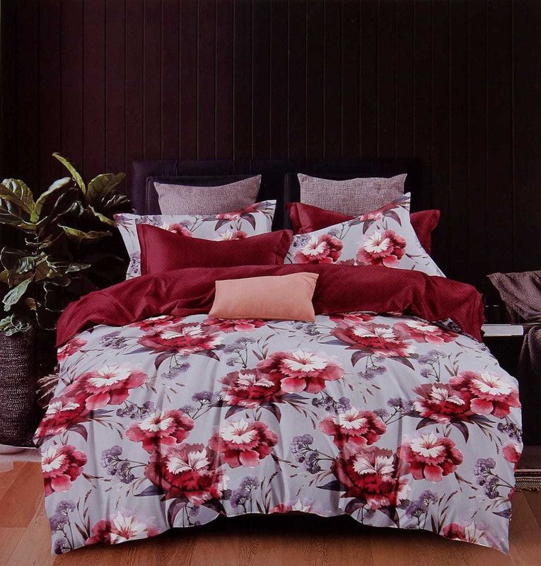 250 TC Cotton Double King Printed Bedsheet  (Pack of 1, grey)