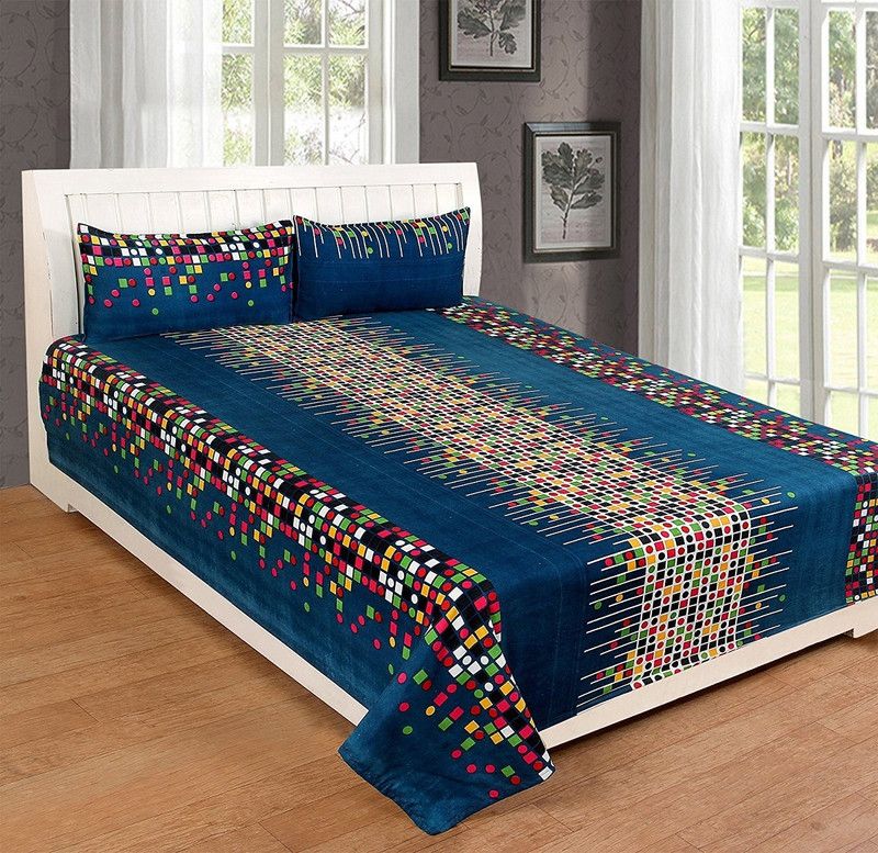 SHAKRIN 160 TC Polycotton Double Abstract Flat Bedsheet  (Pack of 1, Green)