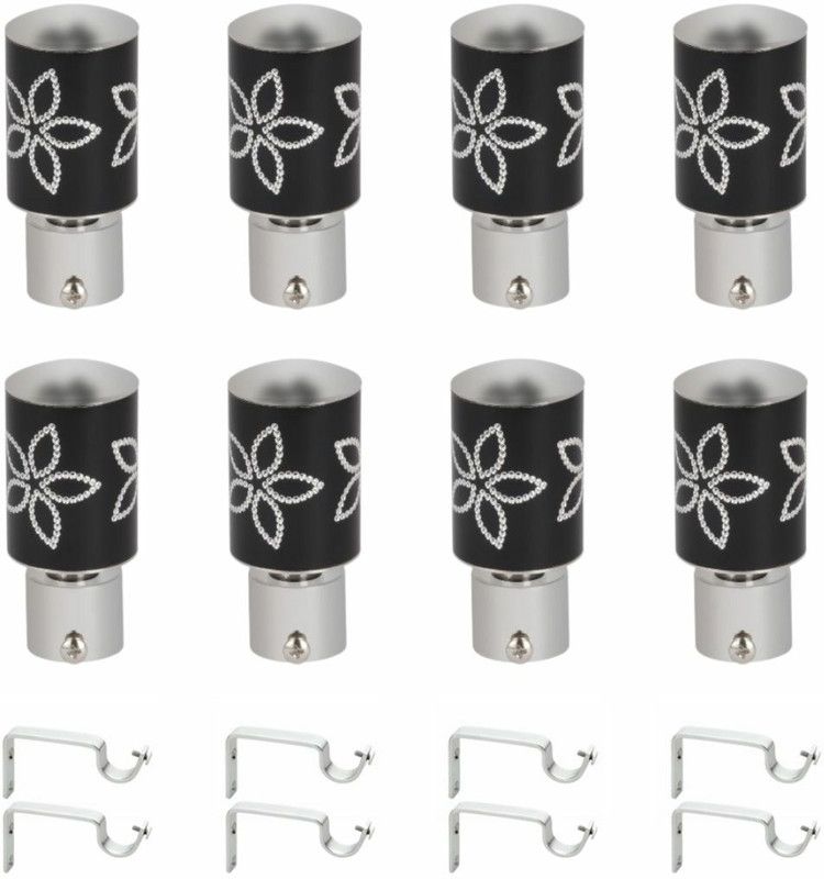 Harold Black Rod Rail Bracket, Curtain Knobs Metal  (Pack of 16)