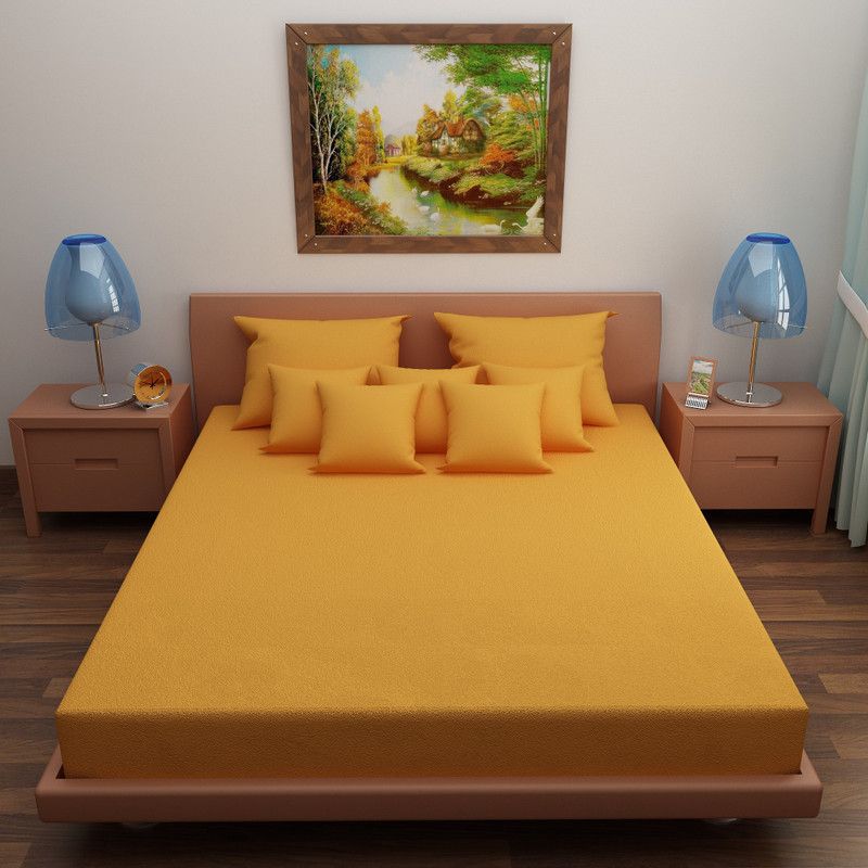 Glassiano Elastic Strap Single Size Waterproof Mattress Cover  (Gold)