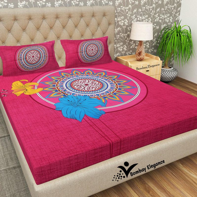 BOMBAY ELEGANCE 151 TC Cotton Double Jaipuri Prints Flat Bedsheet  (Pack of 1, Pink)