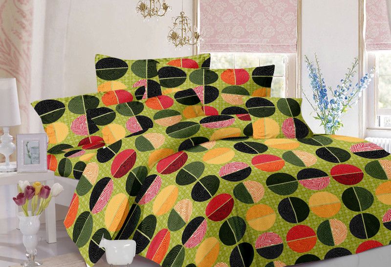 ABC Cotton Double 3D Printed Flat Bedsheet  (Pack of 1, Green)