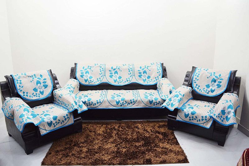 KINGLY Chenille Floral Sofa Cover  (Firozi Pack of 12)