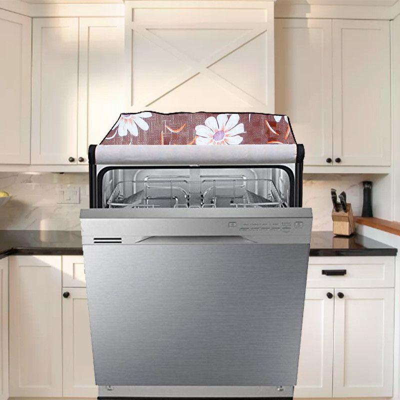 JM Homefurnishings Dishwasher Cover  (Width: 24 cm, White, Brown)