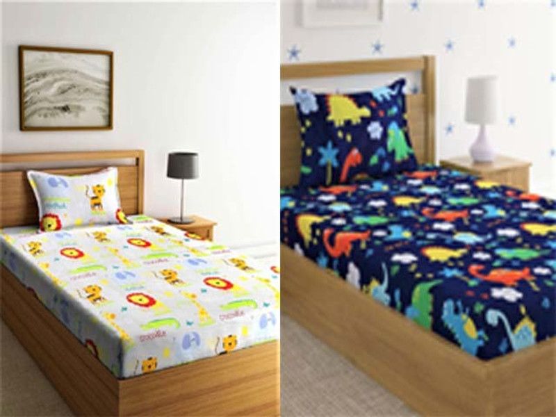 Microfiber Single Bedsheet  (Pack of 2, Animals Dinosaurs)