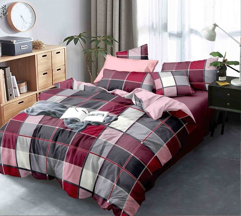 Best&Well 180 TC Polycotton Double Printed Flat Bedsheet  (Pack of 1, Maroon,grey)