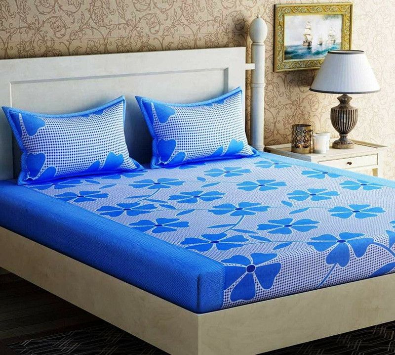 Shree Ganesh Handloom 140 TC Cotton Queen Printed Flat Bedsheet  (Pack of 1, Blue)