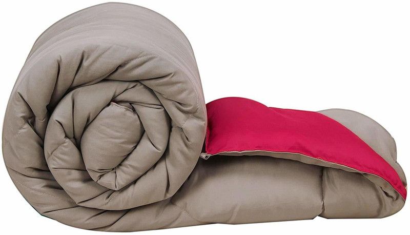 Relaxfeel Solid Double Comforter for Heavy Winter  (Poly Cotton, Pink & Grey)