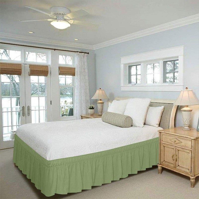 MeckHome Culture Platform Double Size Bed Skirt  (Sage Frill)