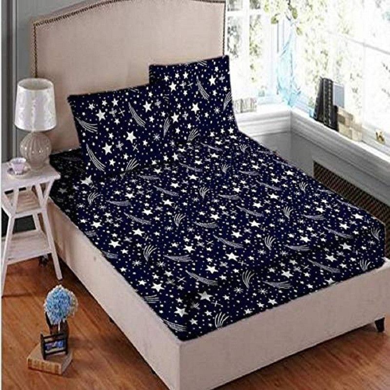 144 TC Polycotton Double Printed Bedsheet  (Pack of 1, Black)