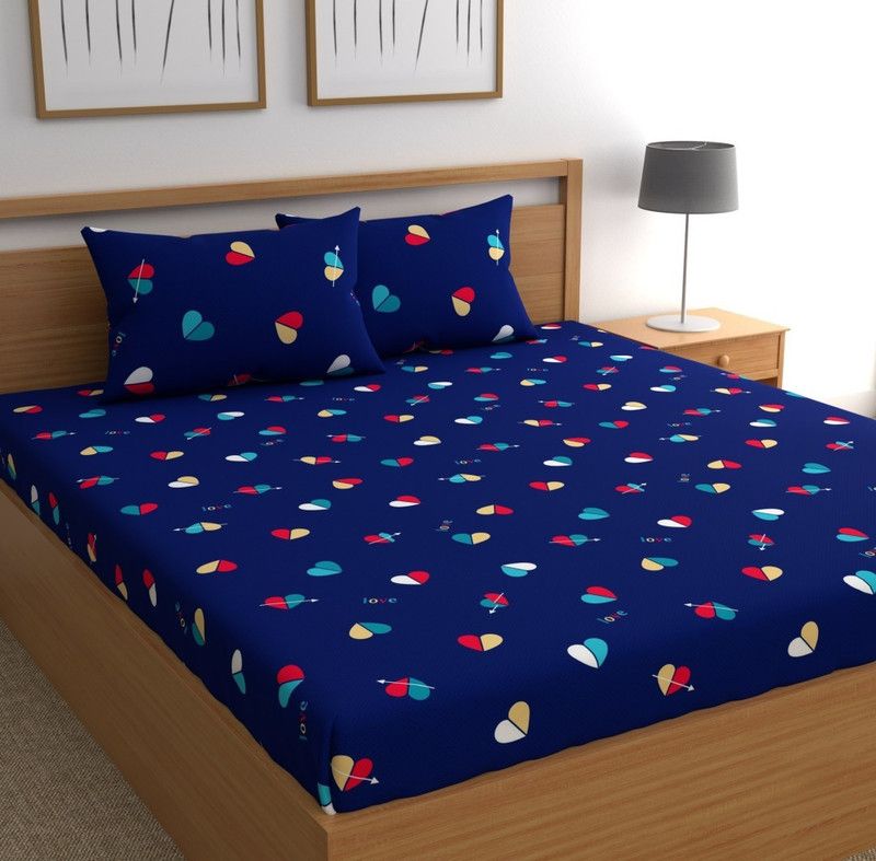 n g products 220 TC Cotton Queen Printed Flat Bedsheet  (Pack of 1, Blue)
