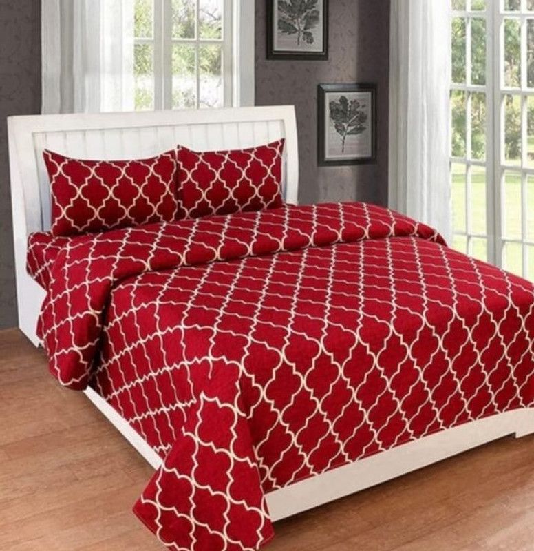 Modern Shopee 240 TC Microfiber Double Geometric Flat Bedsheet  (Pack of 1, Red)