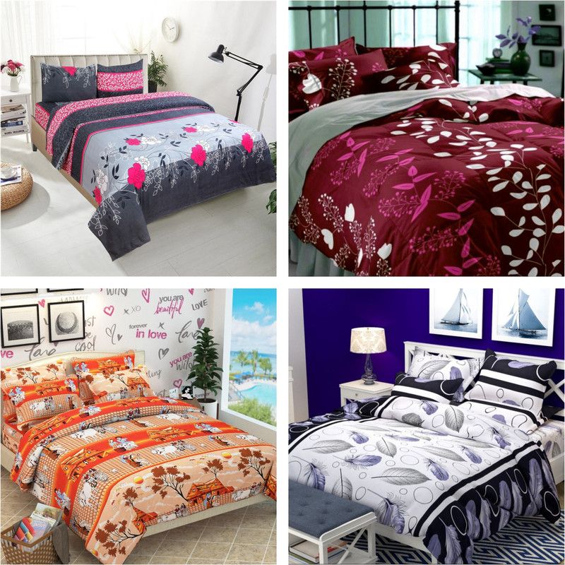 MAD DECOR HOUSE 180 TC Polycotton Double 3D Printed Flat Bedsheet  (Pack of 4, Multicolor)