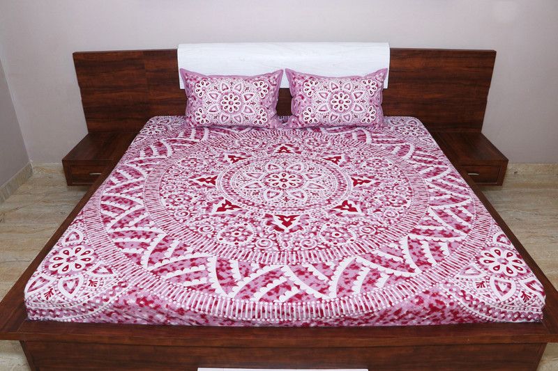 Kokeela 120 TC Cotton Double Printed Flat Bedsheet  (Pack of 1, Red, White)