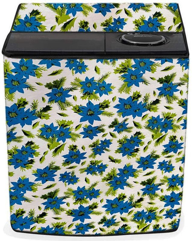 SAVEIT Semi-Automatic Washing Machine Cover  (Width: 63 cm, Blue, Off White)