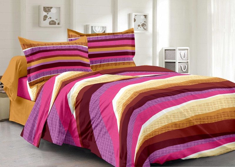 Welhous Cotton Double Striped Flat Bedsheet  (Pack of 1, Multicolor)