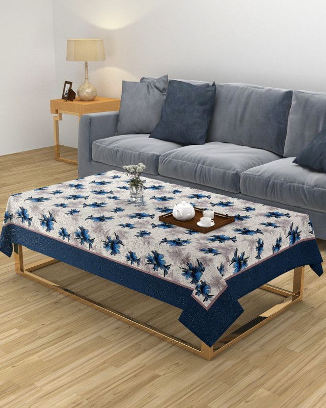 MHF Floral 8 Seater Table Cover  (Blue, Polyester)