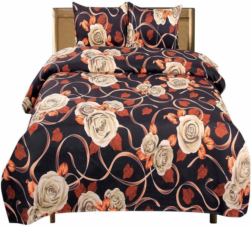 Nakshu 144 TC Cotton Double 3D Printed Flat Bedsheet  (Pack of 1, BROWN ROSE)