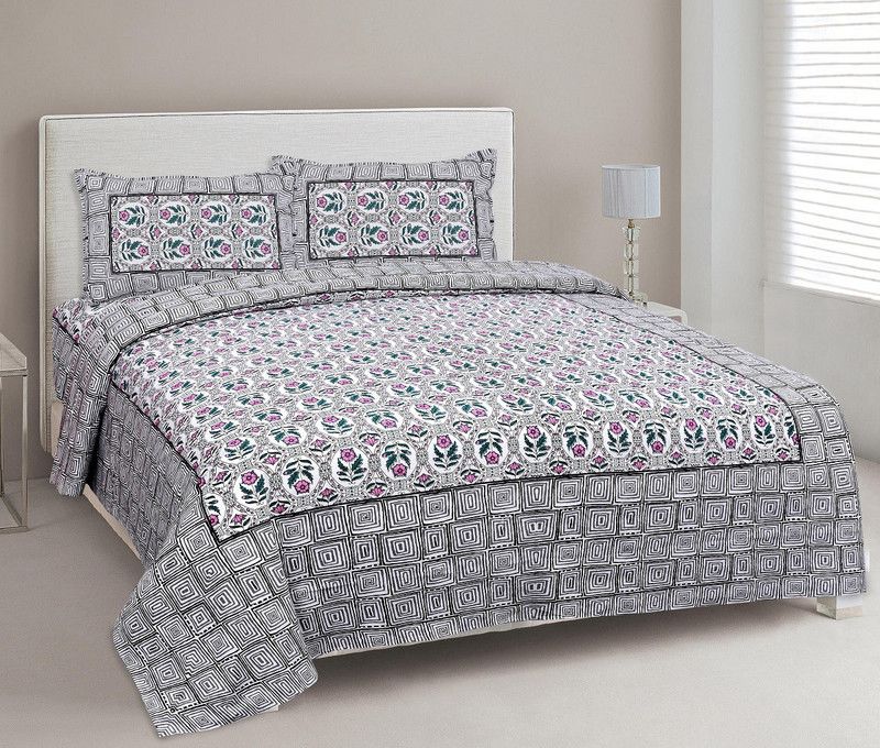 TanviFabrics 240 TC Cotton Double Jaipuri Prints Flat Bedsheet  (Pack of 1, Multicolor)