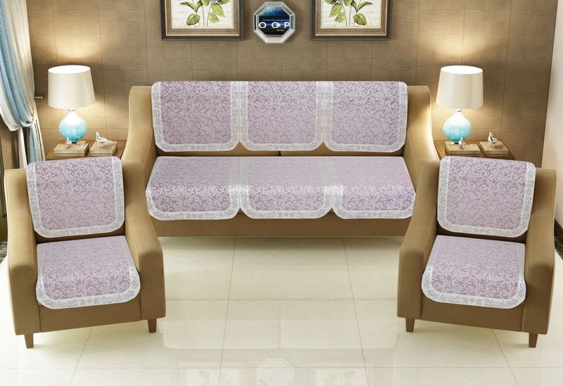 Bigger Fish Polycotton Floral Sofa Cover  (Beautiful Poly cotton Floral 5 Seater Sofa Cover - 10 Pieces (Maroon) Pack of 10)