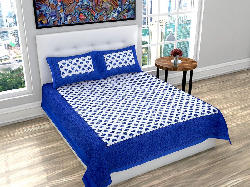 Shivay Enterprises 140 TC Cotton Double Printed Flat Bedsheet  (Pack of 1, Blue)