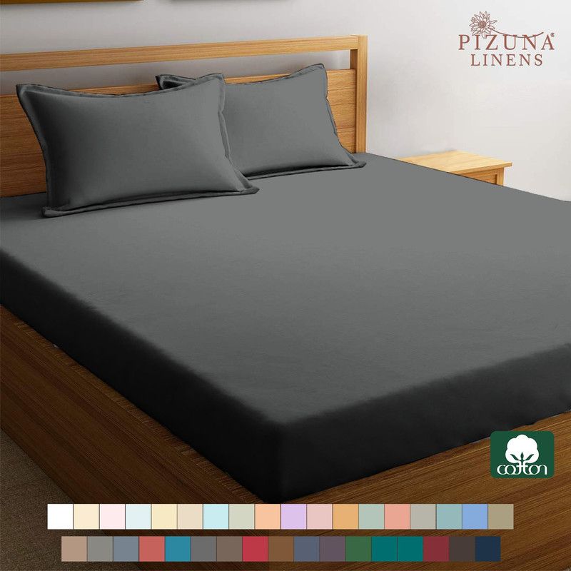 Pizuna 400 TC Cotton Queen Solid Fitted (Elastic) Bedsheet  (Pack of 1, Dark Grey)