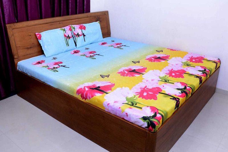 Pratham 120 TC Cotton Double Printed Flat Bedsheet  (Pack of 1, Blue)