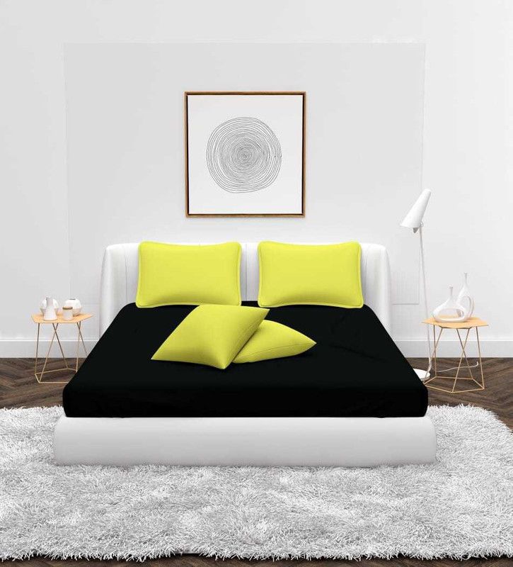 Trendy Threads 300 TC Cotton Double Solid Flat Bedsheet  (Pack of 1, Black, Neon)