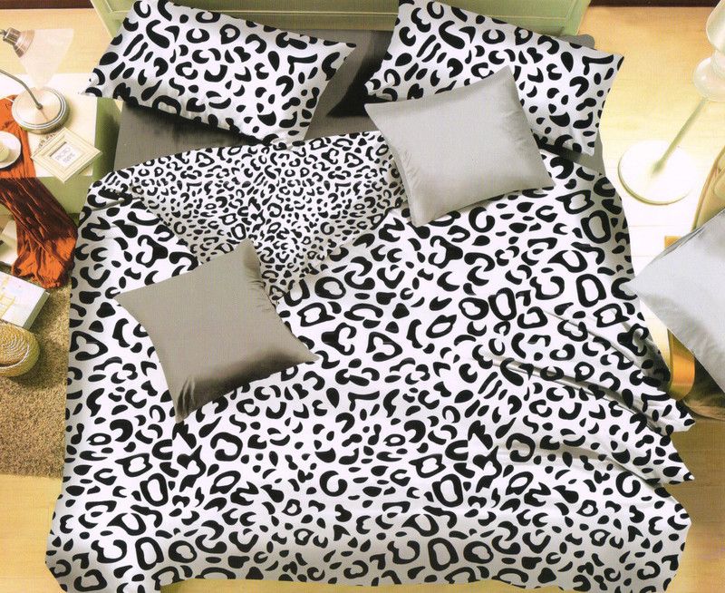 ABONY 250 TC Cotton Double Printed Flat Bedsheet  (Pack of 1, White, Black)