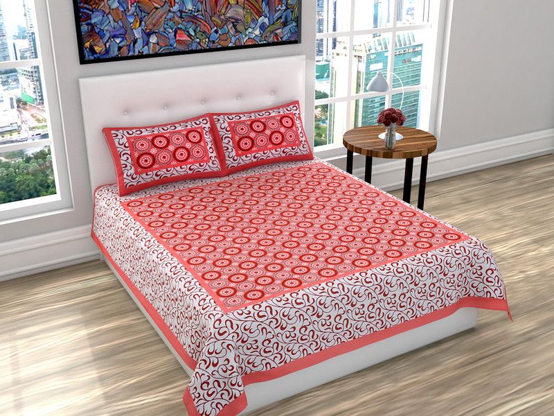 yashika agancy 140 TC Cotton Double Jaipuri Prints Flat Bedsheet  (Pack of 1, Red)
