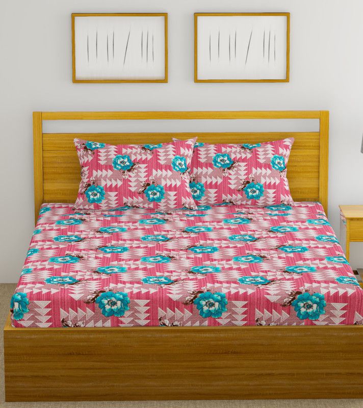 Mafatlal 144 TC Cotton Double Floral Flat Bedsheet  (Pack of 1, Pink, Multicolor)