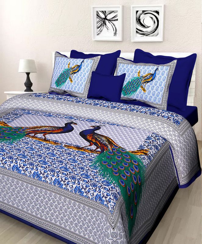 E-Wish Box 144 TC Cotton Double Jaipuri Prints Flat Bedsheet  (Pack of 1, Multicolor)