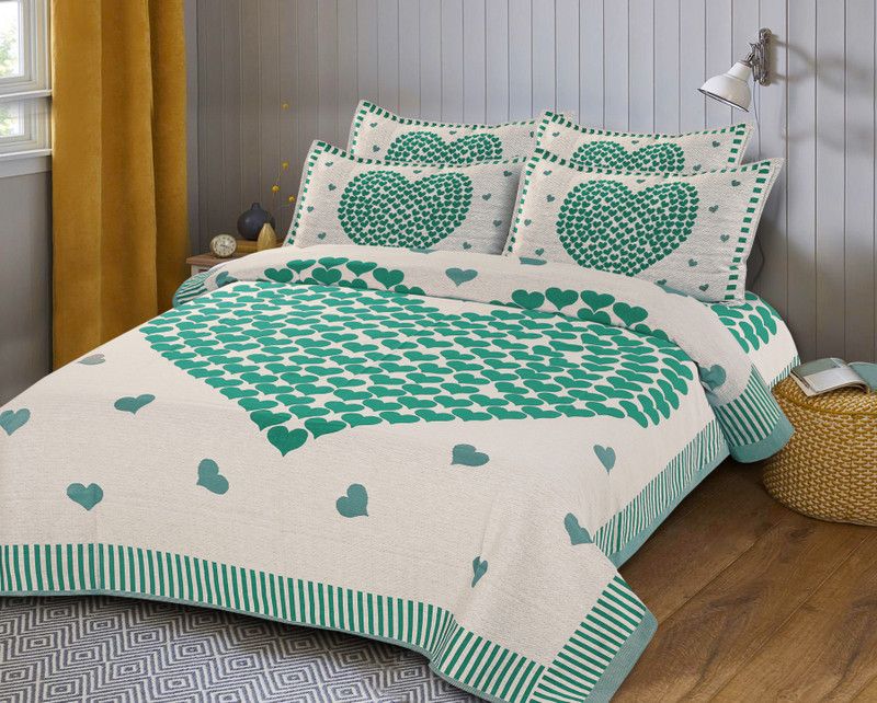 MKz Home Decor 150 TC Cotton Double Geometric Flat Bedsheet  (Pack of 1, Sea Green)