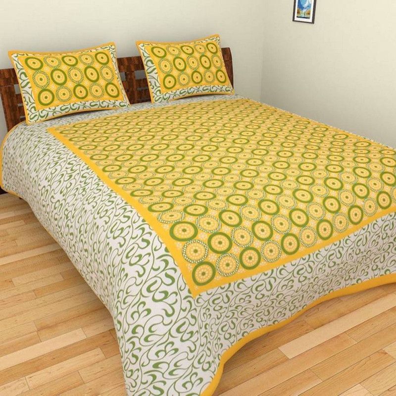 Indram Cotton Jaipuri Printed King Sized Double Bedsheet  (1 Bedsheet With 2 Pillow Covers)