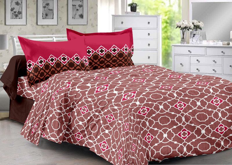 Welhouse India Cotton Double Floral Flat Bedsheet  (Pack of 1, Red)