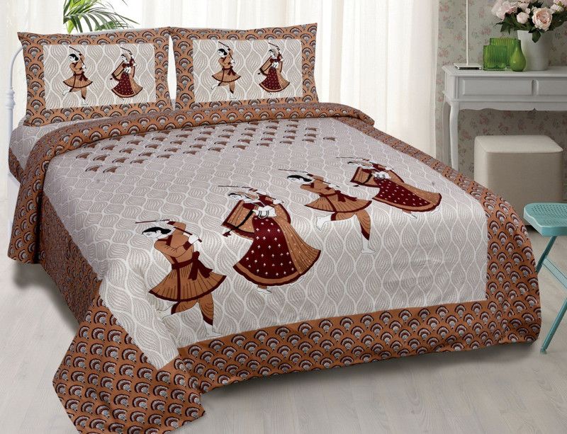 chaadar 180 TC Cotton King Jaipuri Prints Flat Bedsheet  (Pack of 1, Brown)