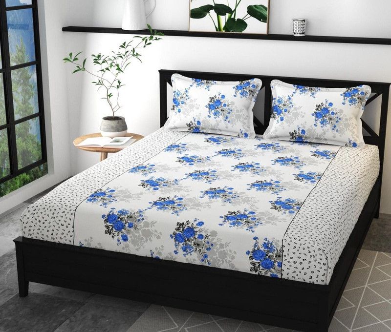 AHT Decor 140 TC Viscose Double Floral Flat Bedsheet  (Pack of 1, Multicolor)