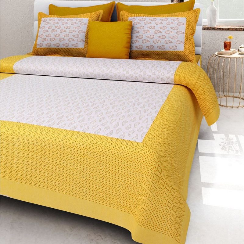 VIHANA LIFESTYL 228 TC Cotton King Paisley Flat Bedsheet  (Pack of 1, Yellow)