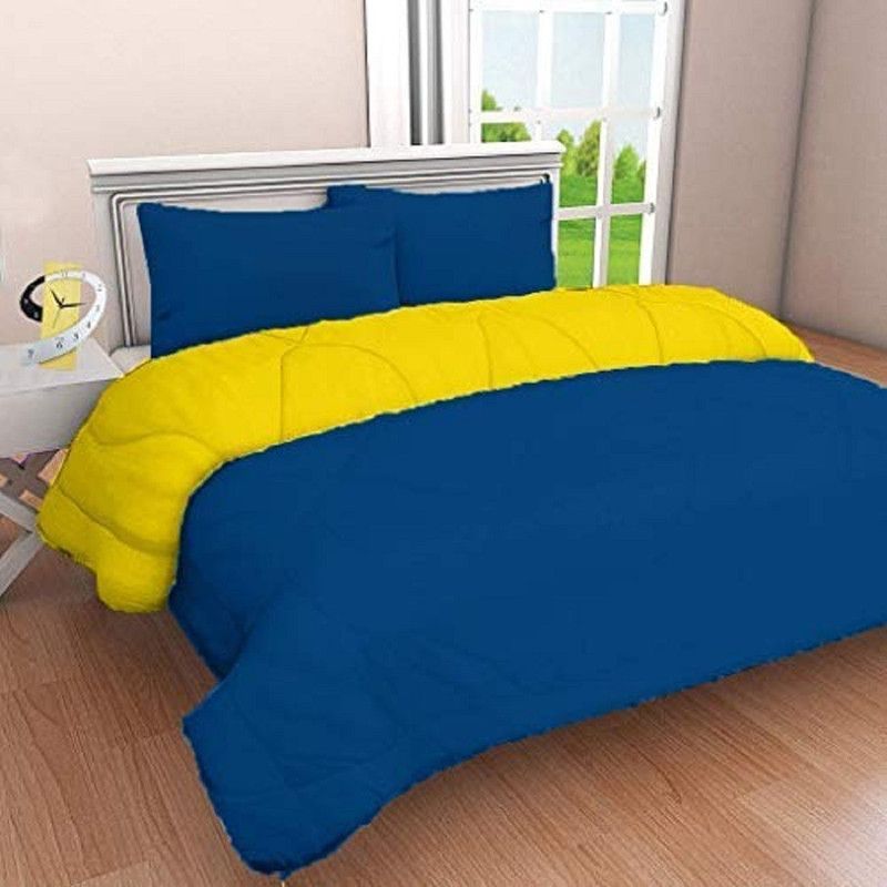 Yashvi Creations Solid Double AC Blanket for AC Room  (Poly Cotton, NAVY BLUE-YELLOW)