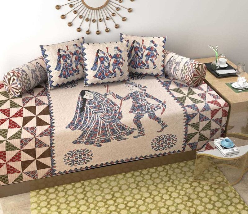 HOMIMPEX Cotton Abstract Diwan Set  (Maroon)