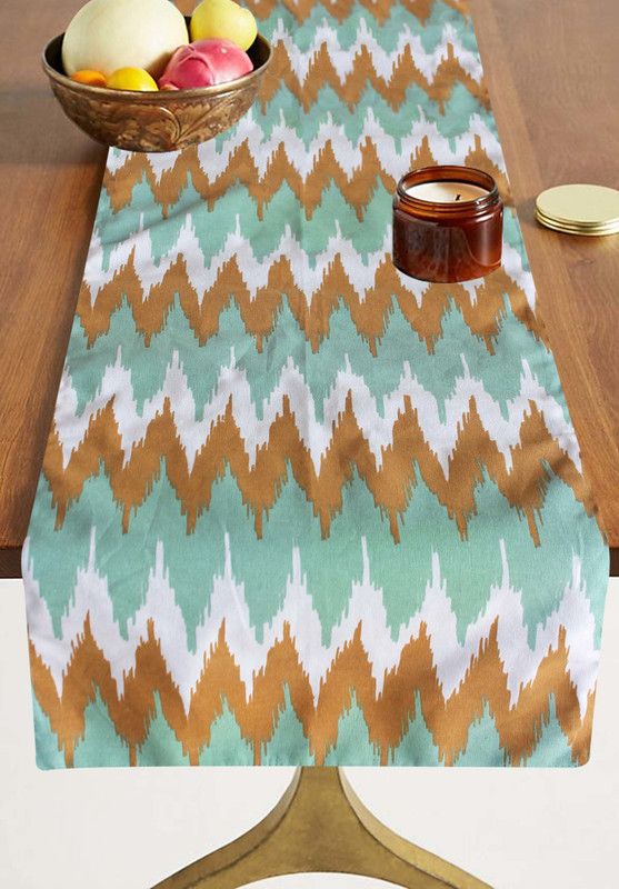Dekor World Blue, Brown 240 cm Table Runner  (Cotton)