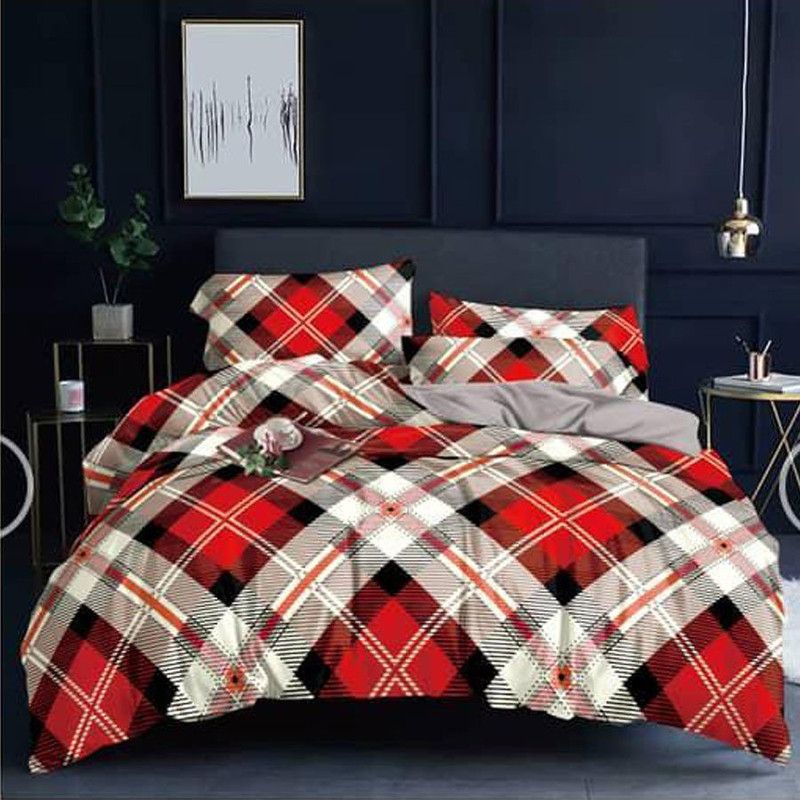 MOXIE 190 TC Microfiber Double Checkered Flat Bedsheet  (Pack of 1, Red, Black, Beige)